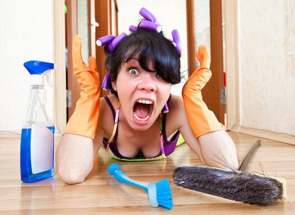 housewife washes a linoleum floor in the house